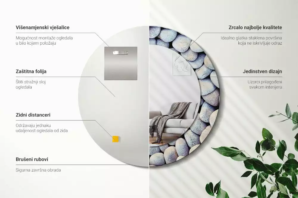 Oglindă cu decor rotundă Pietre marine cerc