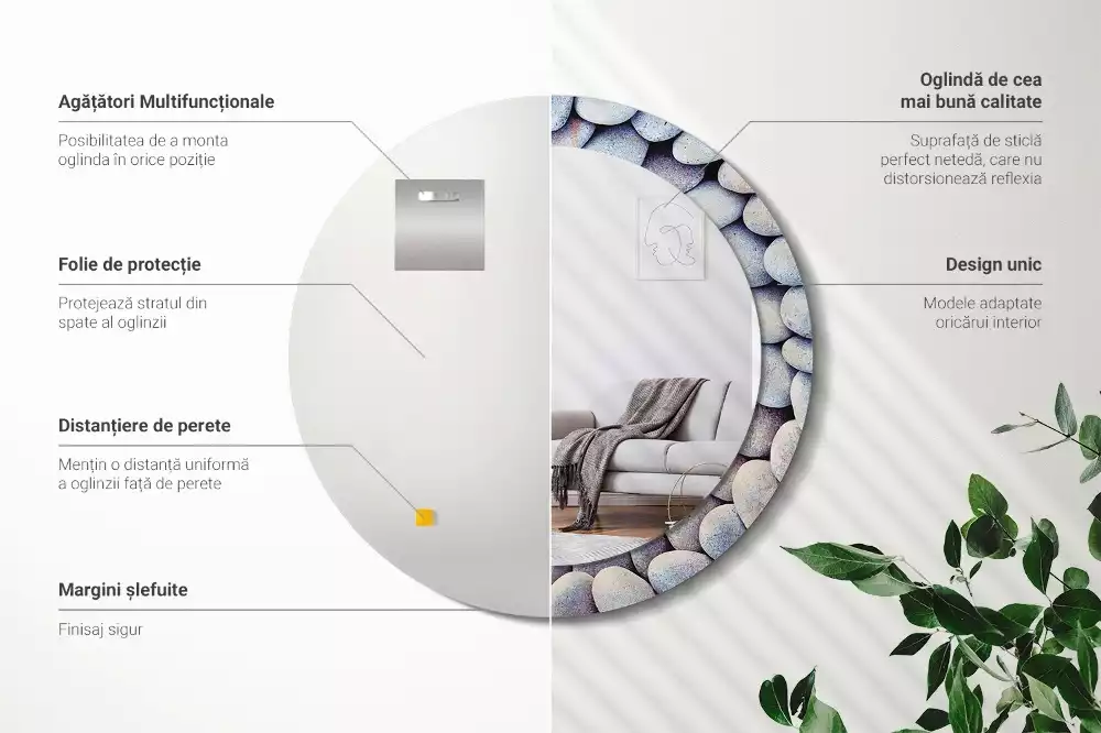 Oglindă cu decor rotundă Pietre marine cerc