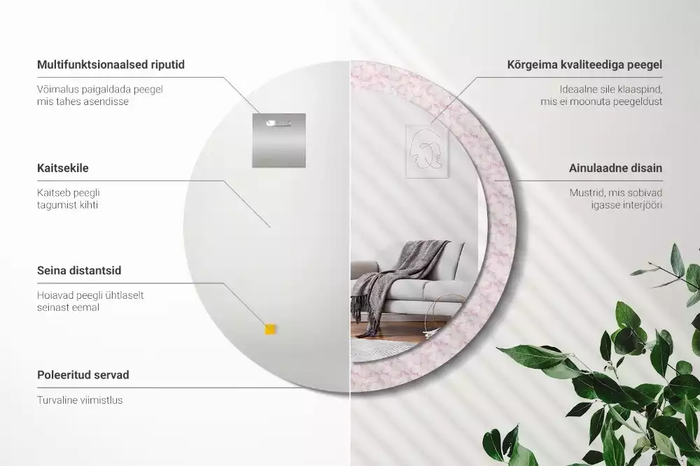 Oglindă rotundă imprimată Petale de flori