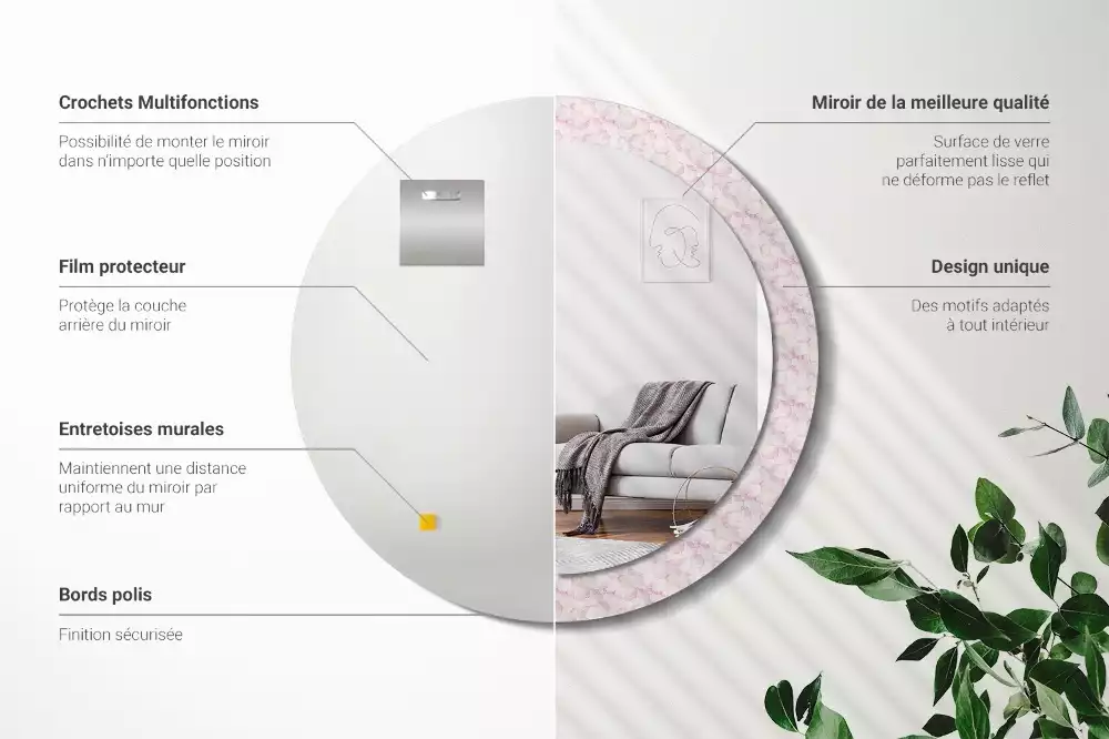 Oglindă rotundă imprimată Petale de flori