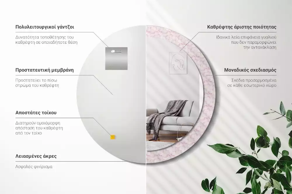 Oglindă rotundă imprimată Petale de flori