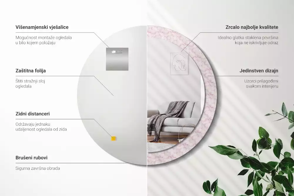 Oglindă rotundă imprimată Petale de flori