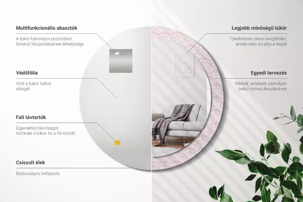 Oglindă rotundă imprimată Petale de flori