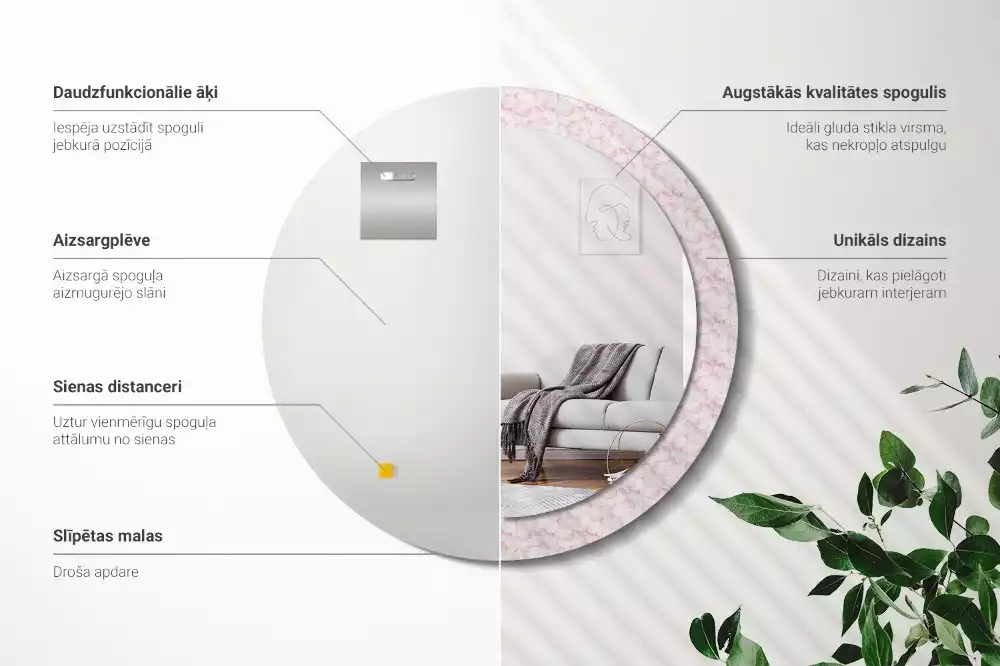 Oglindă rotundă imprimată Petale de flori