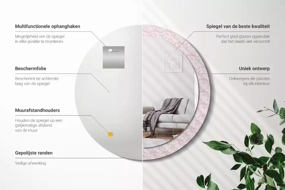 Oglindă rotundă imprimată Petale de flori