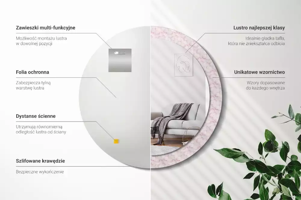 Oglindă rotundă imprimată Petale de flori