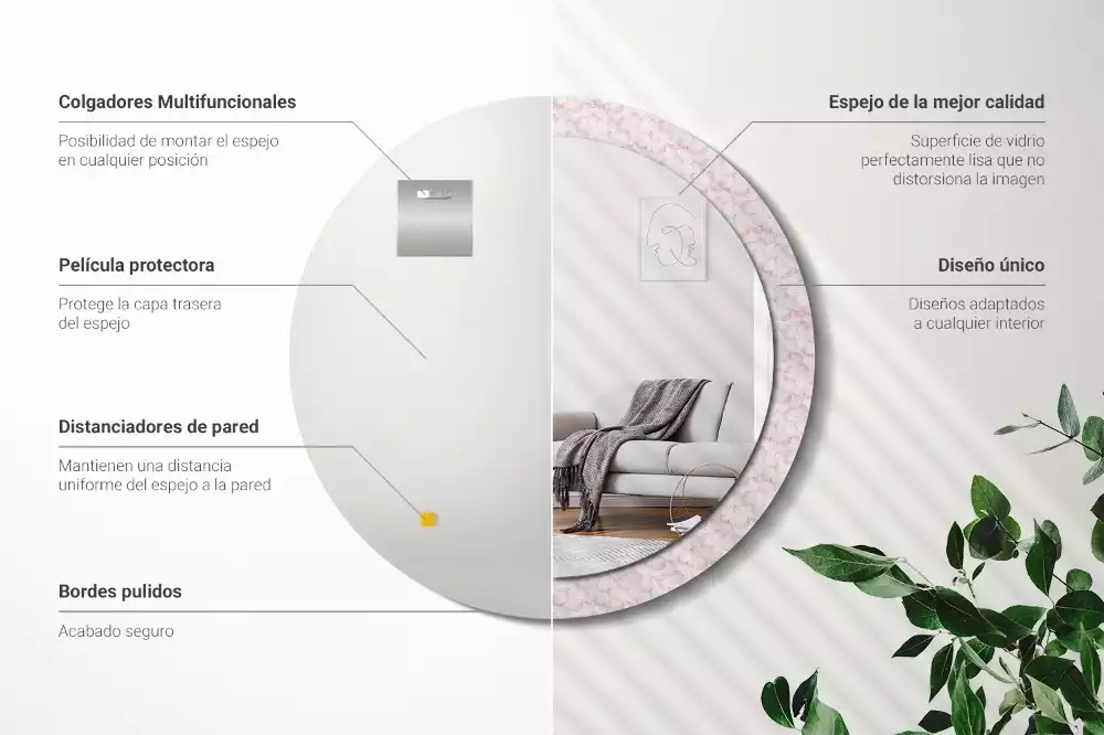 Oglindă rotundă imprimată Petale de flori