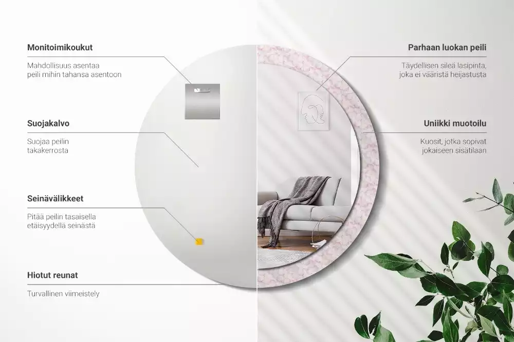 Oglindă rotundă imprimată Petale de flori