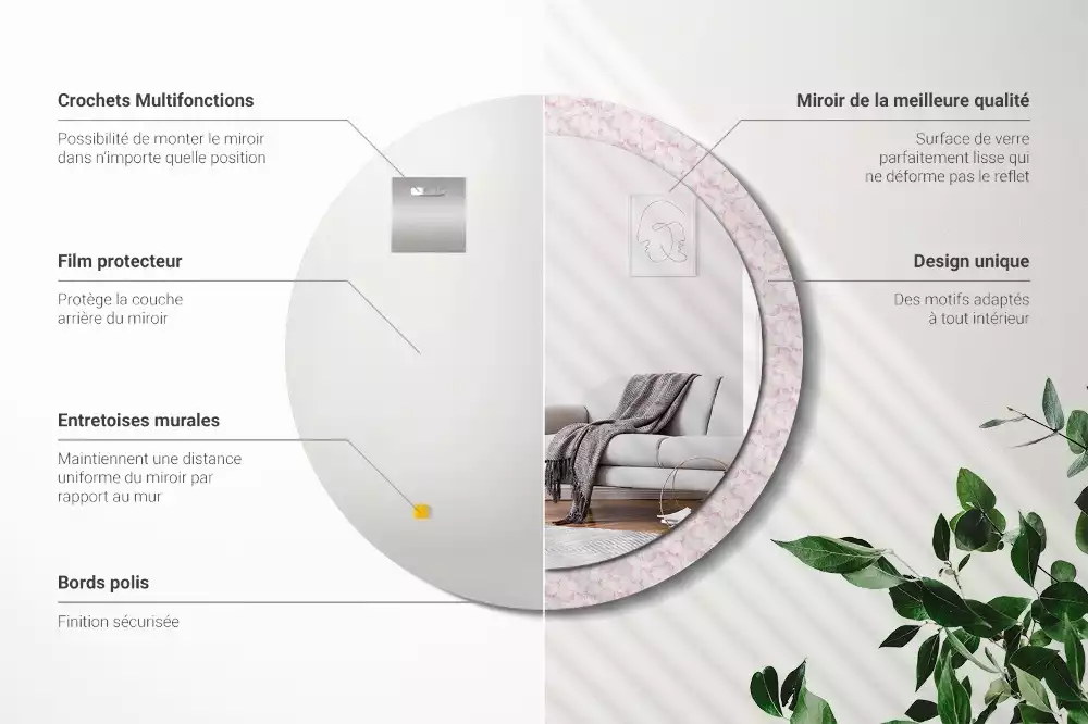 Oglindă rotundă imprimată Petale de flori