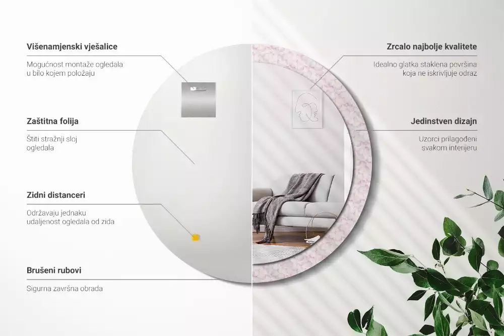 Oglindă rotundă imprimată Petale de flori