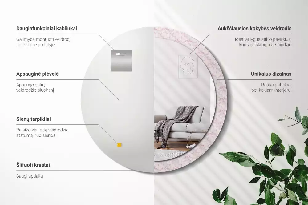 Oglindă rotundă imprimată Petale de flori