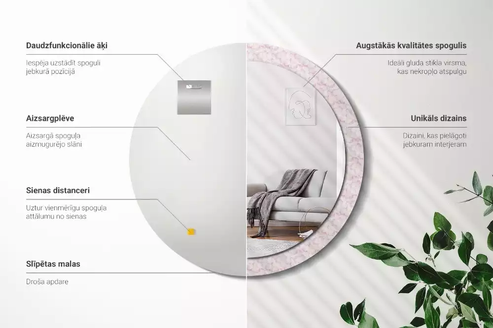 Oglindă rotundă imprimată Petale de flori