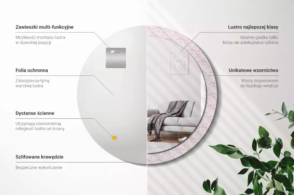 Oglindă rotundă imprimată Petale de flori