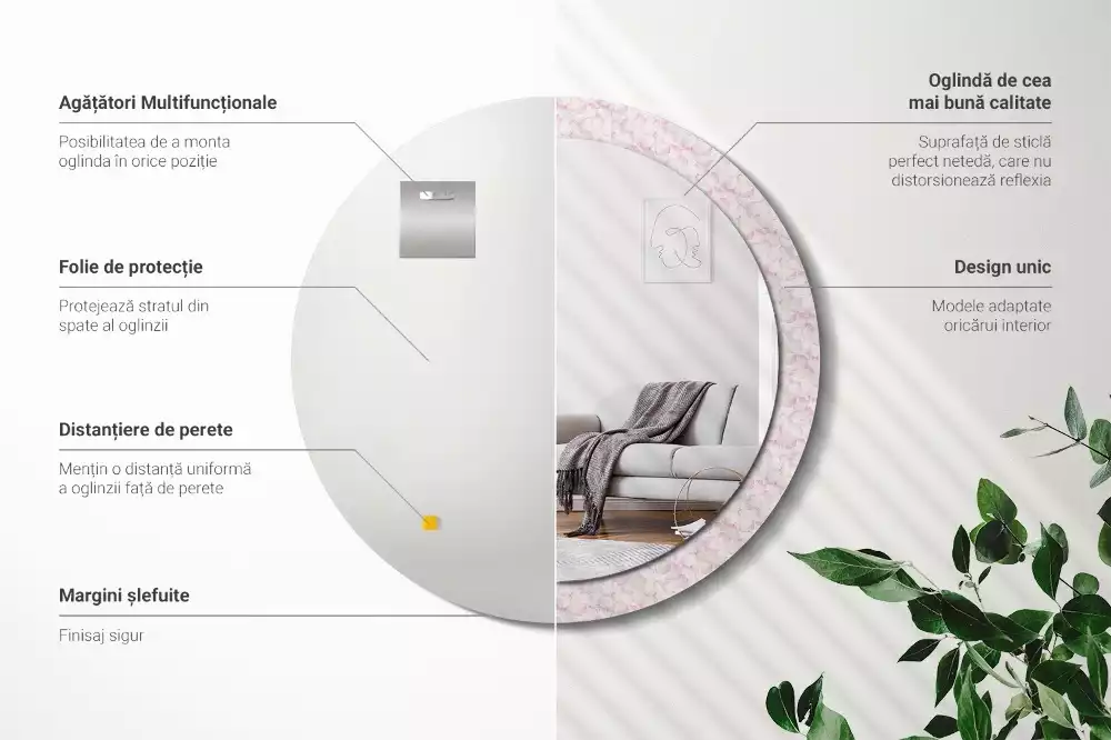 Oglindă rotundă imprimată Petale de flori