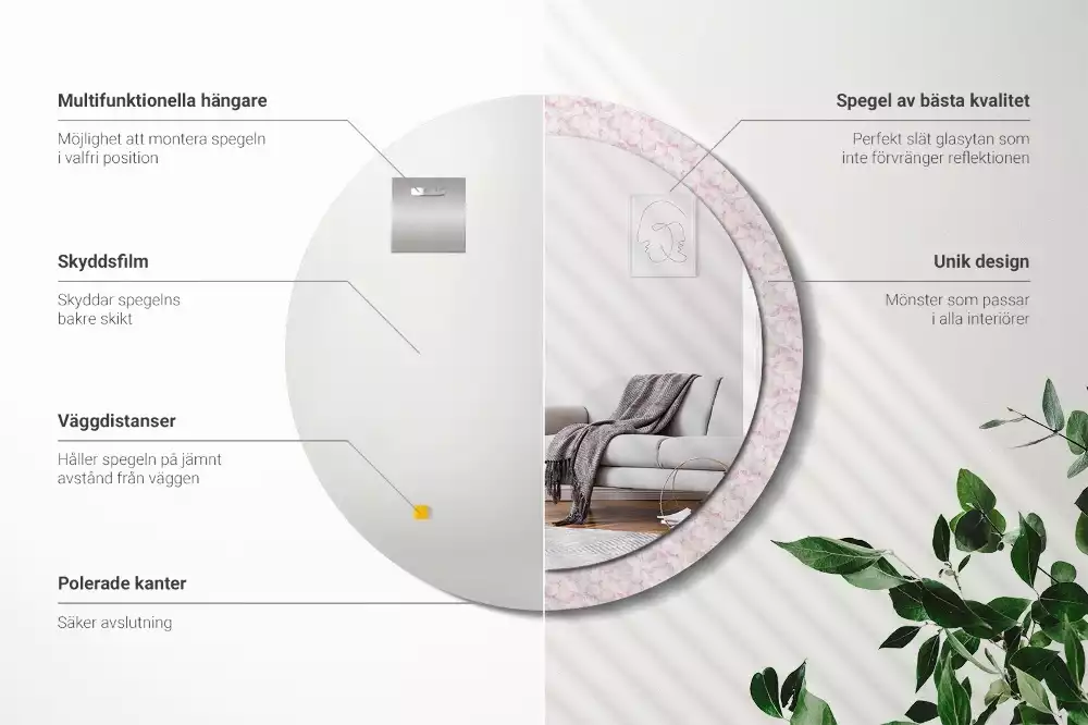 Oglindă rotundă imprimată Petale de flori