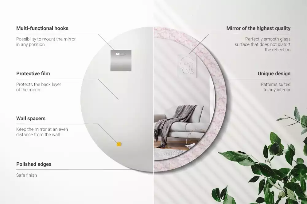 Oglindă rotundă imprimată Petale de flori