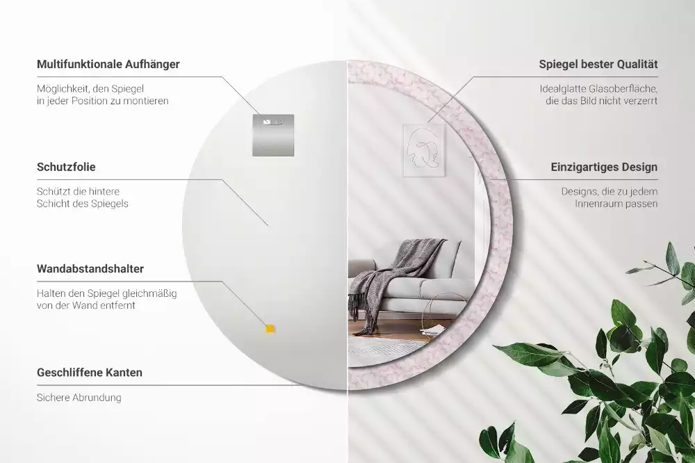 Oglindă rotundă imprimată Petale de flori