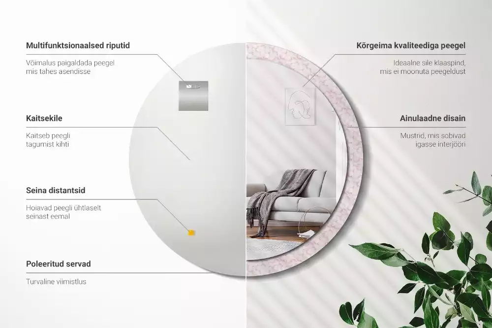 Oglindă rotundă imprimată Petale de flori