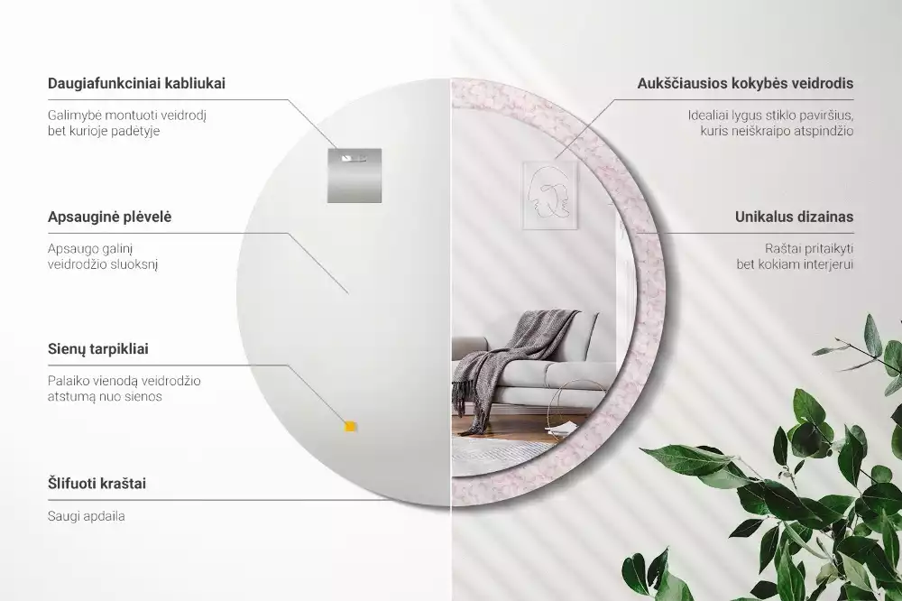 Oglindă rotundă imprimată Petale de flori