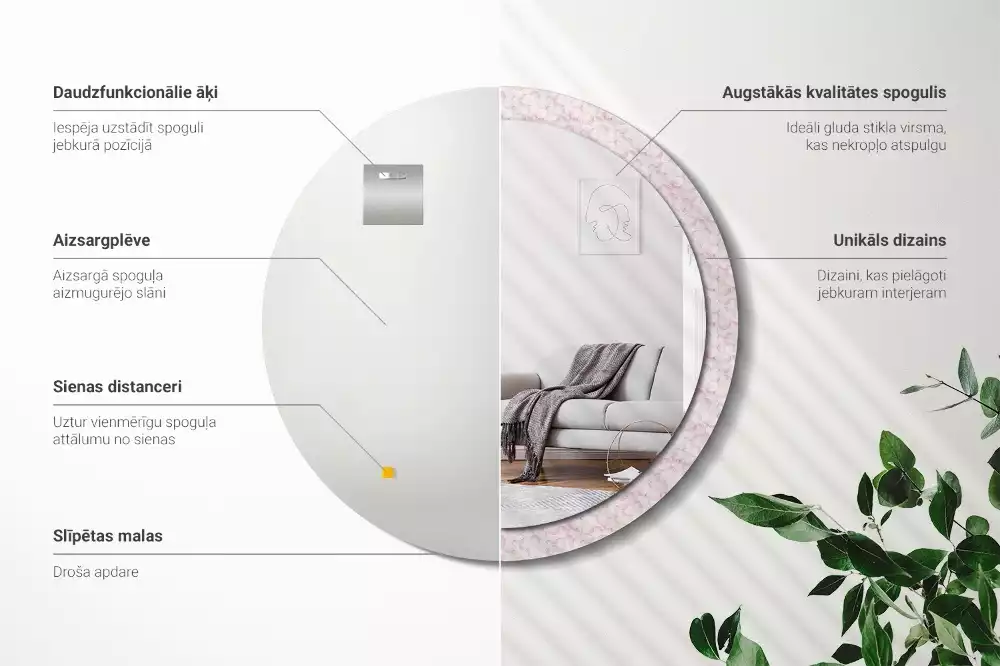 Oglindă rotundă imprimată Petale de flori