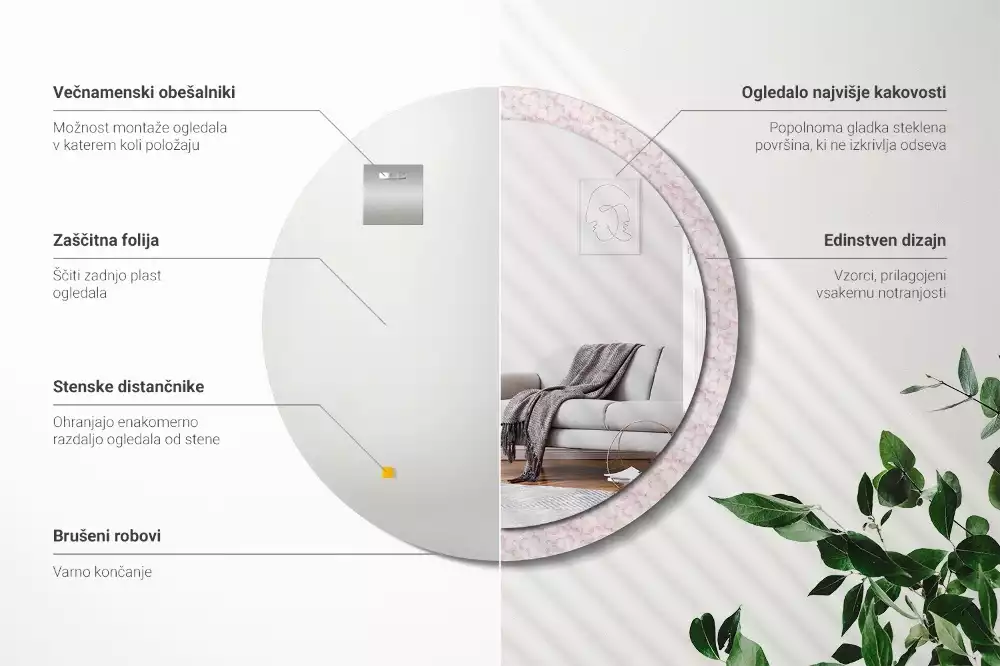 Oglindă rotundă imprimată Petale de flori