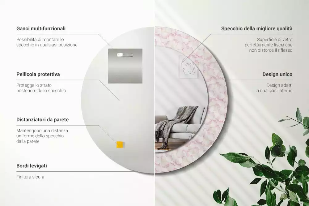 Oglindă rotundă imprimată Petale de flori