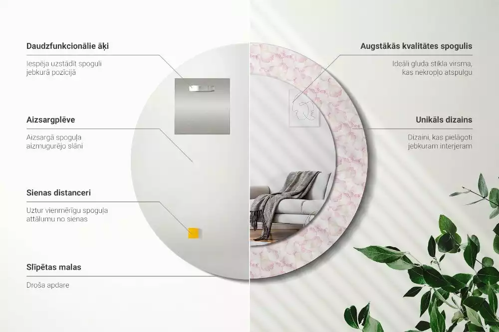 Oglindă rotundă imprimată Petale de flori