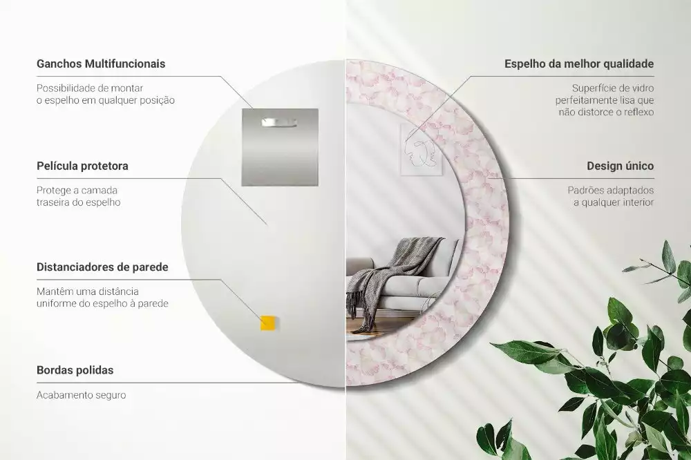 Oglindă rotundă imprimată Petale de flori