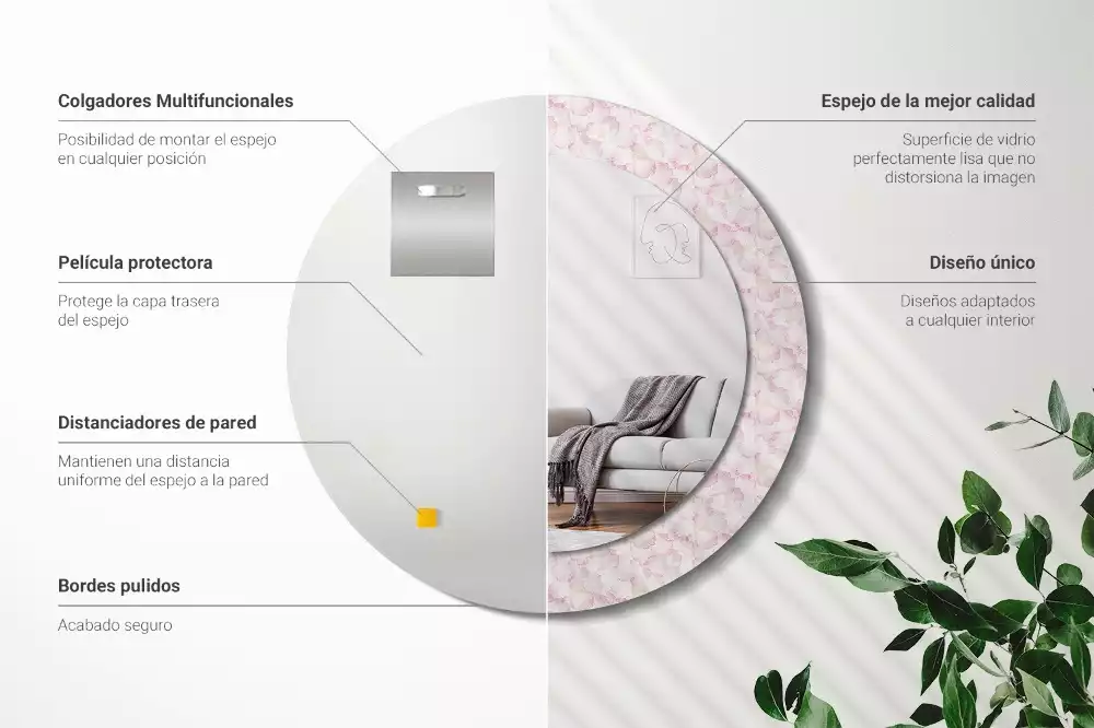 Oglindă rotundă imprimată Petale de flori