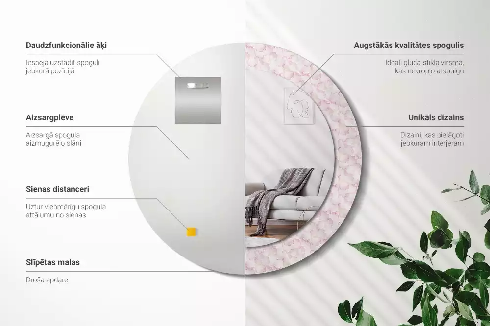 Oglindă rotundă imprimată Petale de flori