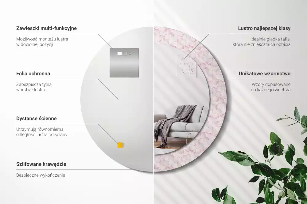 Oglindă rotundă imprimată Petale de flori