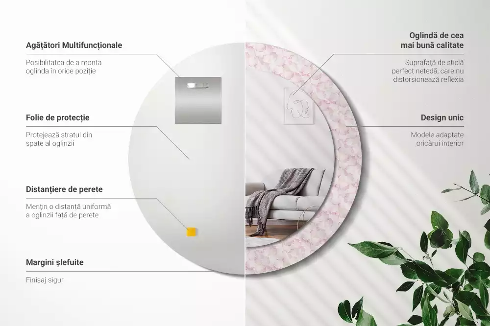 Oglindă rotundă imprimată Petale de flori