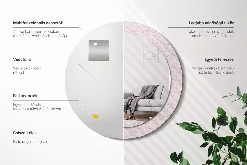 Oglindă rotundă imprimată Petale de flori