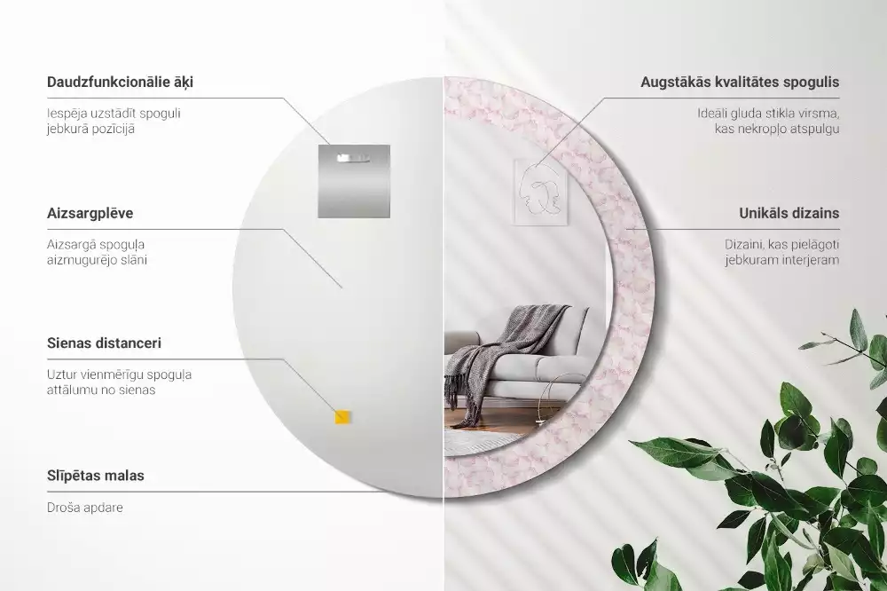 Oglindă rotundă imprimată Petale de flori