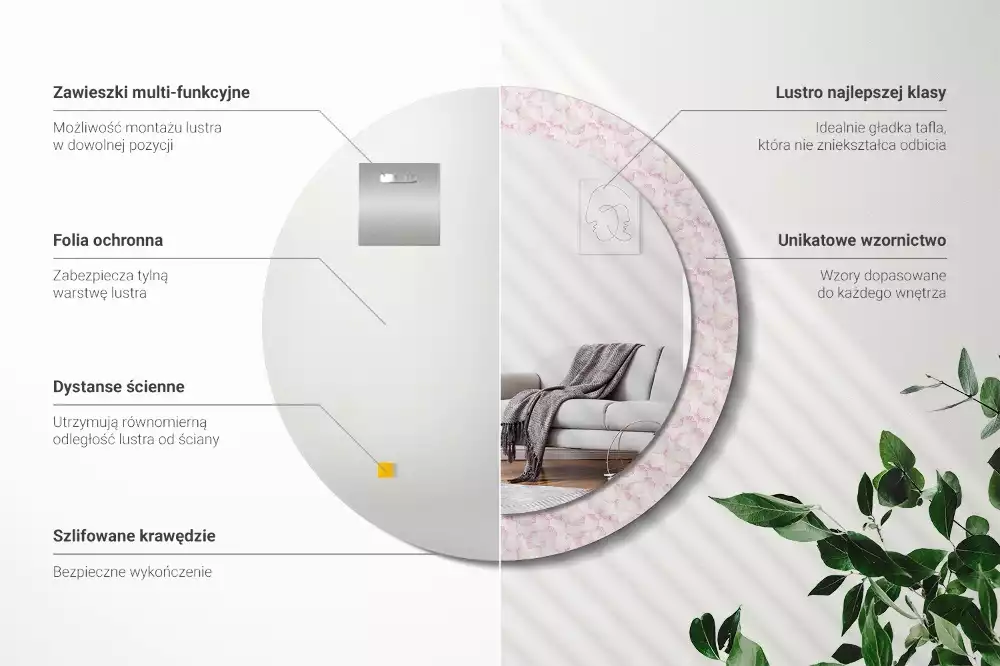 Oglindă rotundă imprimată Petale de flori