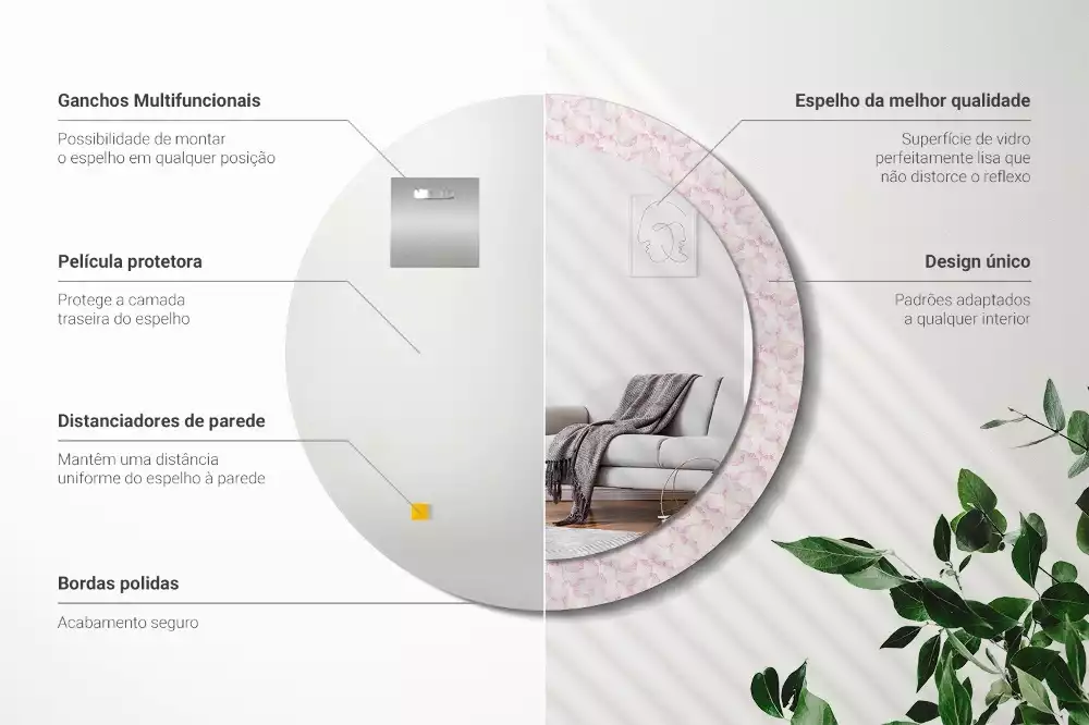 Oglindă rotundă imprimată Petale de flori