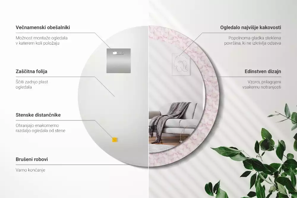 Oglindă rotundă imprimată Petale de flori