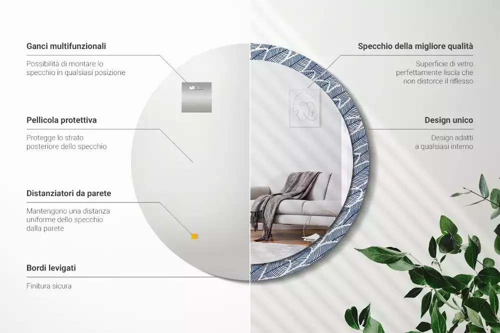 Oglindă rotundă imprimată Frunze