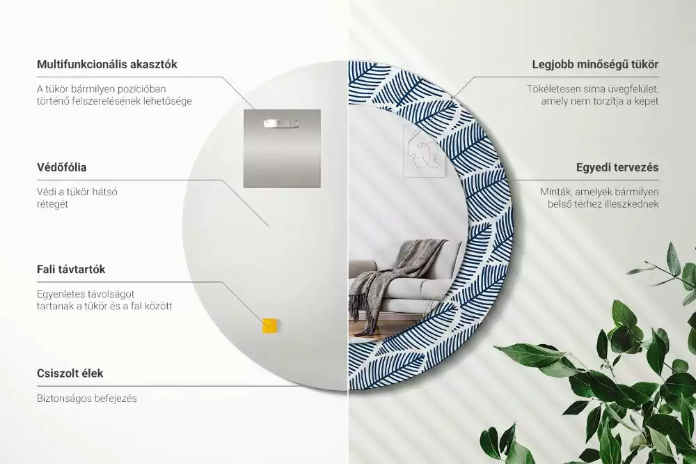 Oglindă rotundă imprimată Frunze