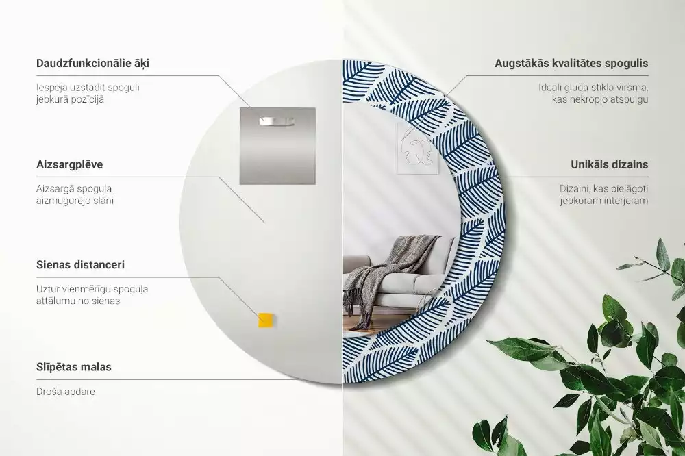 Oglindă rotundă imprimată Frunze