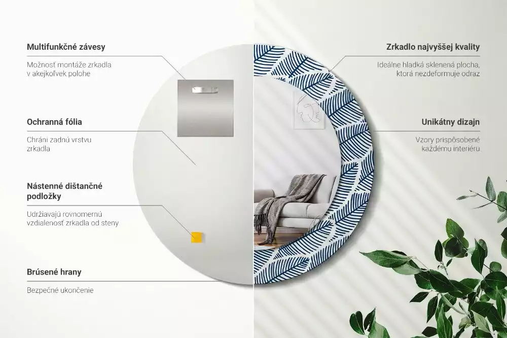 Oglindă rotundă imprimată Frunze