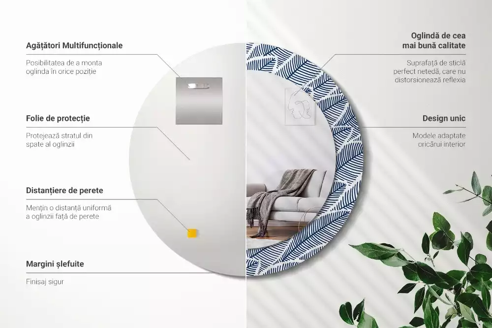 Oglindă rotundă imprimată Frunze