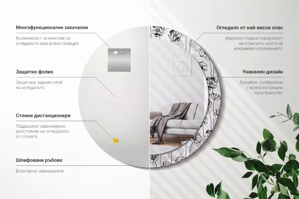 Oglindă rotundă ramă cu imprimeu Macuri flori