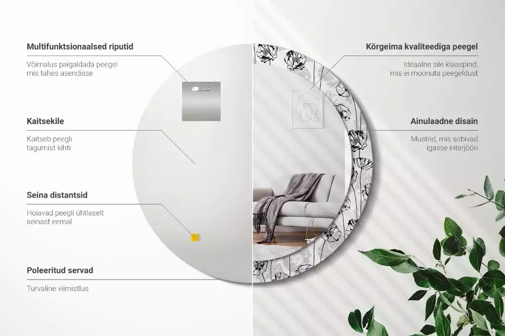 Oglindă rotundă ramă cu imprimeu Macuri flori