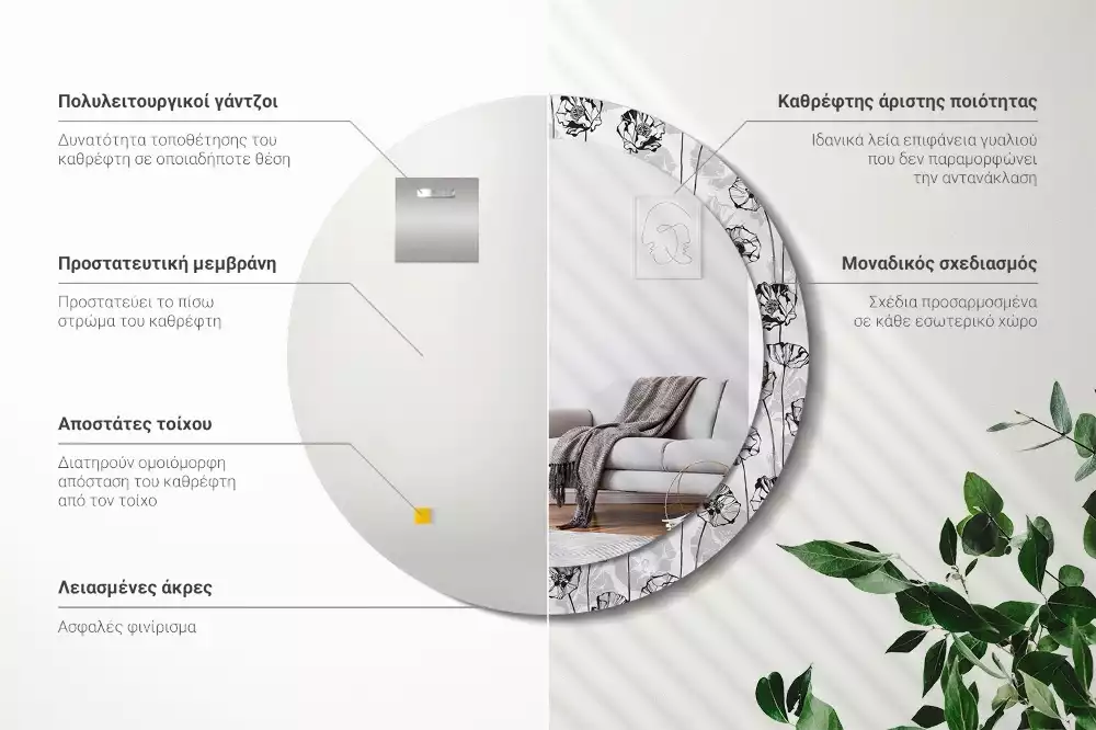 Oglindă rotundă ramă cu imprimeu Macuri flori