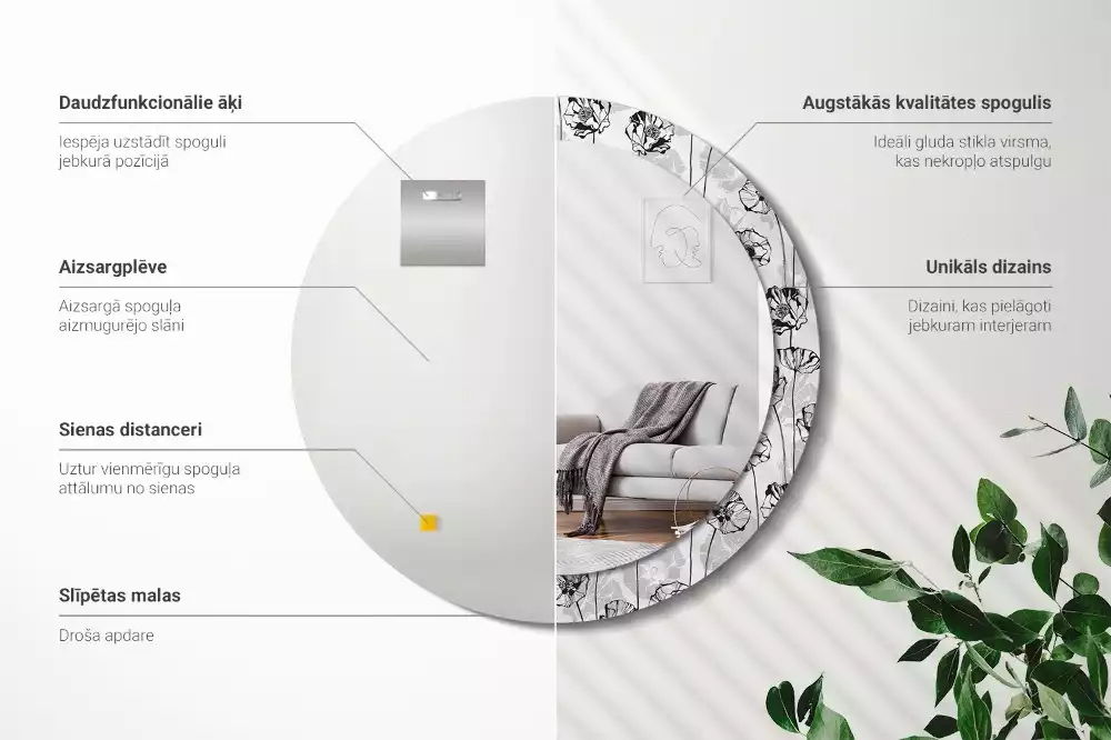 Oglindă rotundă ramă cu imprimeu Macuri flori