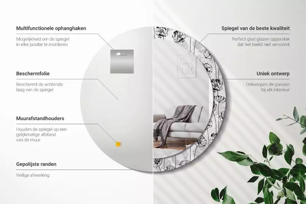 Oglindă rotundă ramă cu imprimeu Macuri flori