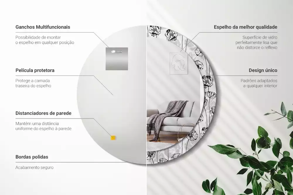 Oglindă rotundă ramă cu imprimeu Macuri flori