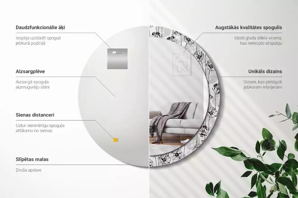 Oglindă rotundă ramă cu imprimeu Macuri flori