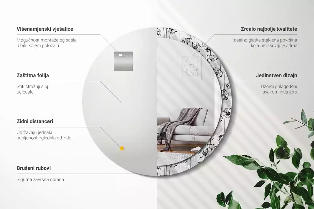 Oglindă rotundă ramă cu imprimeu Macuri flori